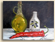Painting of still life with olive oil